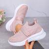 Damen Überweite Kristallverzierte Flyknit Sneaker - Deep-V Plateau Freizeitschuhe mit Perlenbesetztem Klettverschlussriemen, Atmungsaktive Mode-Sneaker