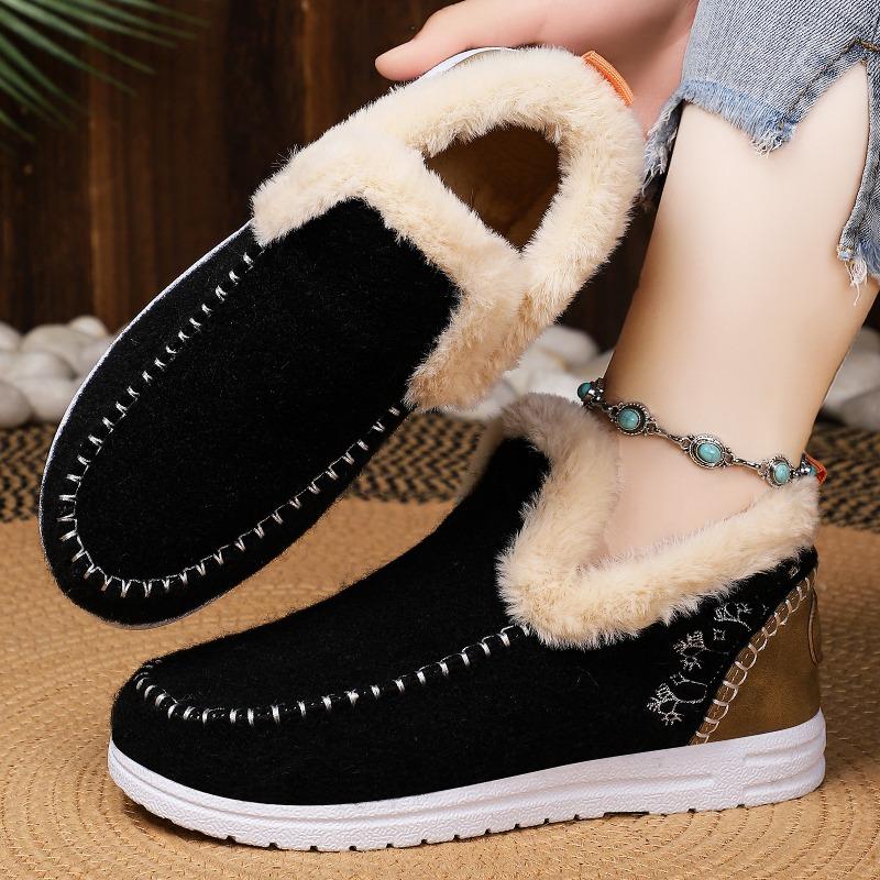Winter Cotton Boots – Lined Thickened Warm Snow Boots for Women, Slip-On Fashionable Short Boots for Cold Weather
