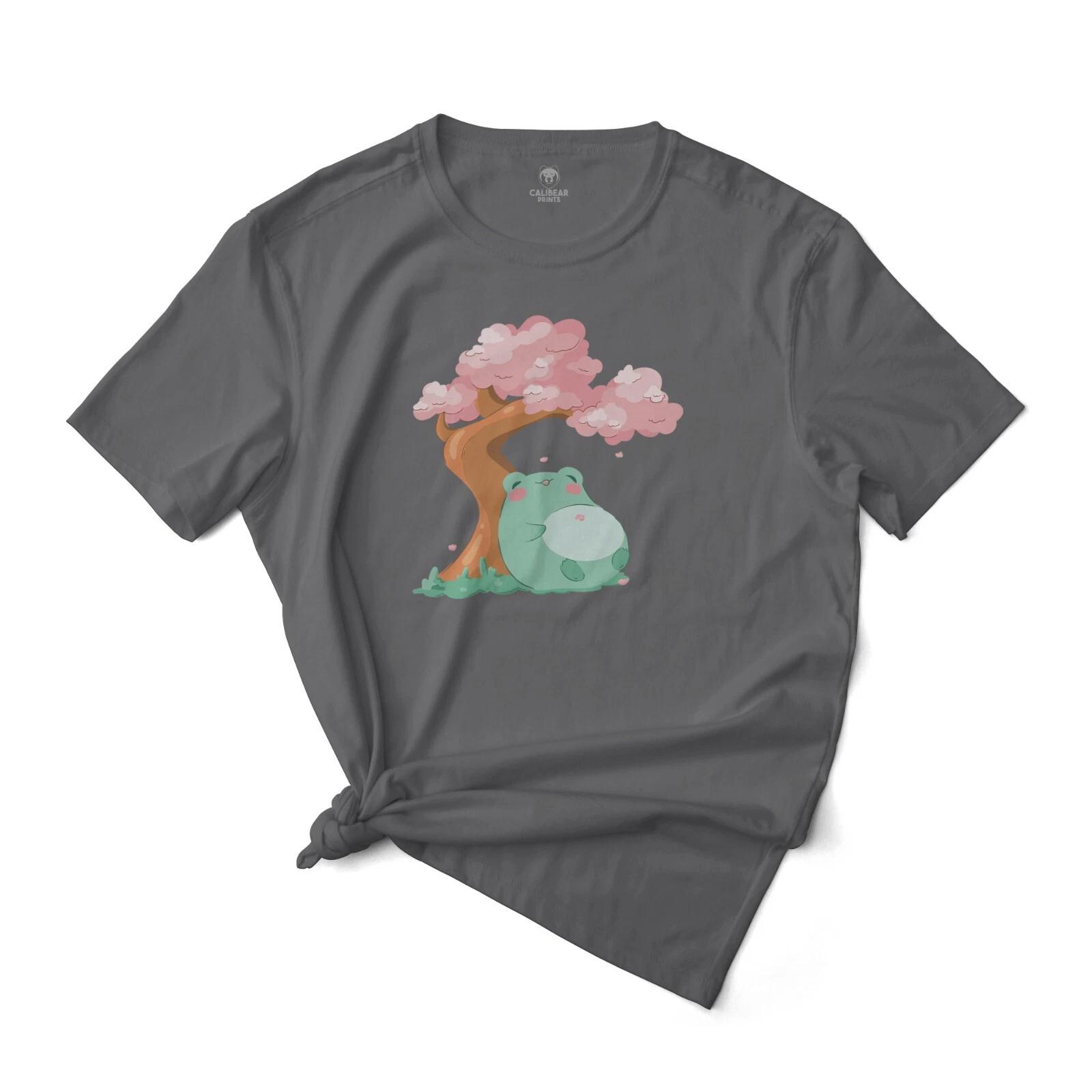 

Frog Under A Sakura Tree Cute Aesthetic Graphic T-T-Shirt Unisex 100% Cotton Tee XL
