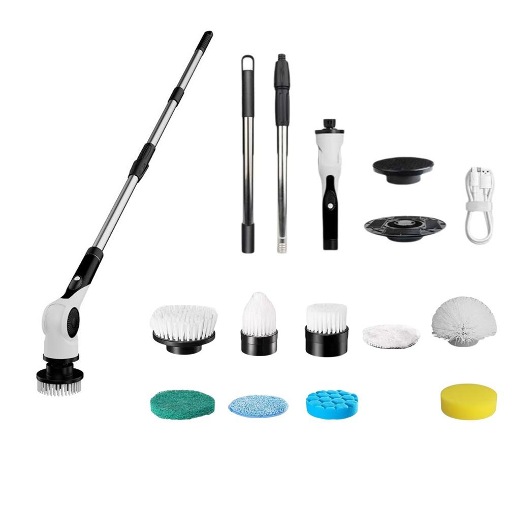 Handheld Telescopic Wireless Cleaning Brush Replaceable Head Window Cleaner  Bathroom