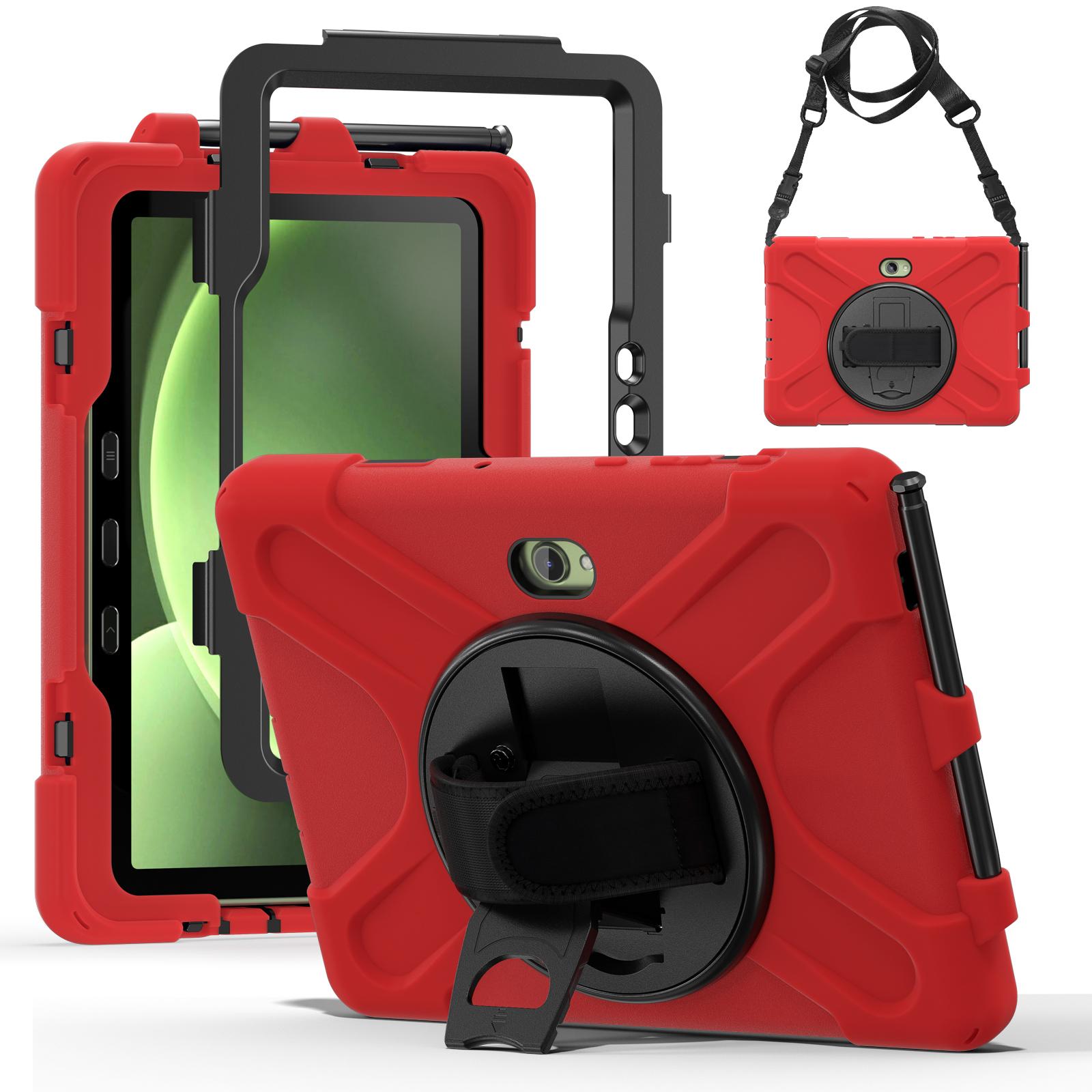 

Чохол-підставка для Samsung Galaxy Tab Active5 Pro з ТПУ, ПК та силікону, чохол для планшета з плечовим ременем Red