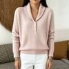 Women's Color Knit Button Sweater with Cable Knit Collar for Casual Wear