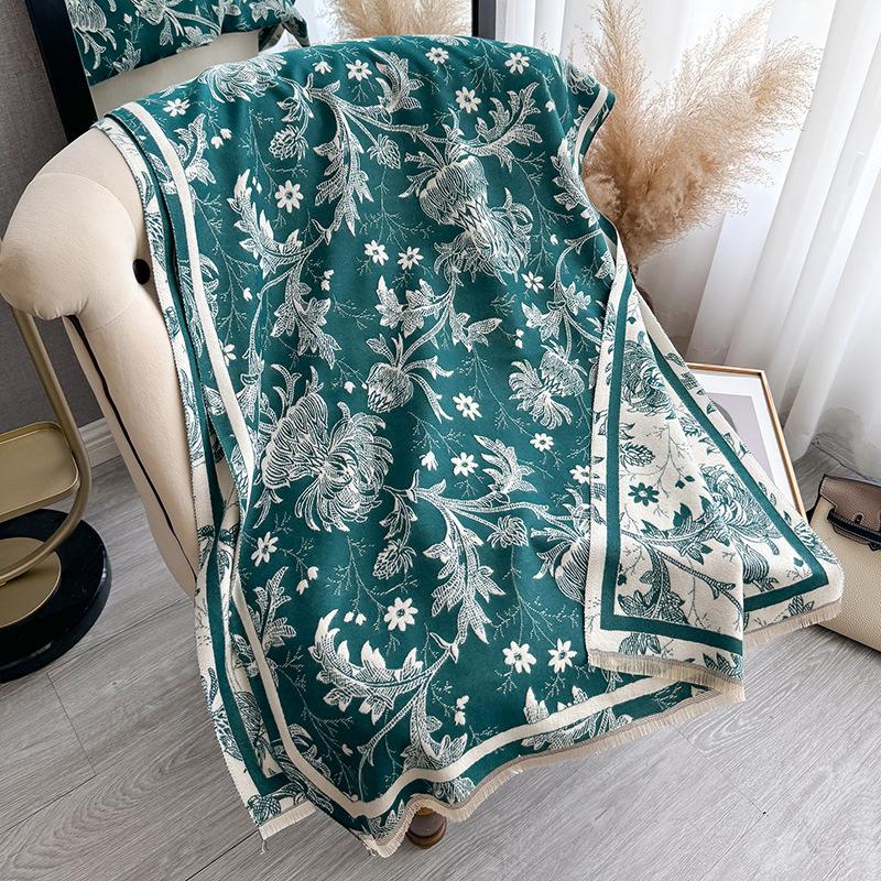 

Универсальный принт контрастных цветов, двухсторонний шарф из имитации кашемира, зимняя высококачественная теплая шаль для женщин 185cm зелёный