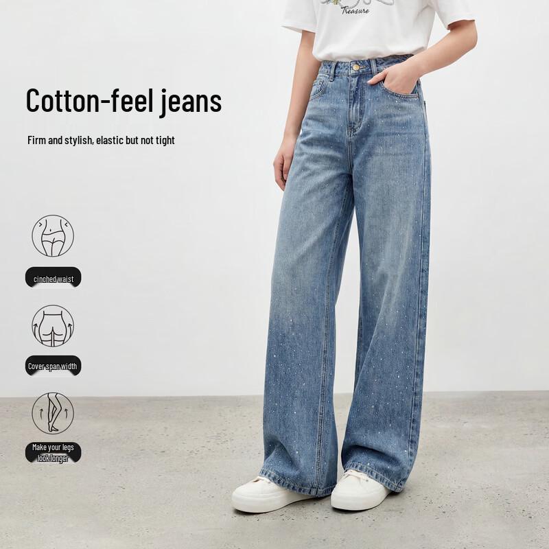 Qiushui Yiren Rivet & Rhinestone High-Waist Jeans M