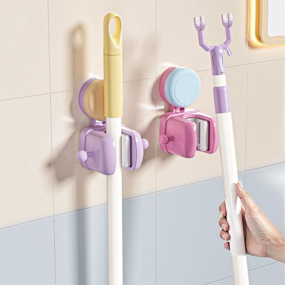 Wall Mounted Wall Mounted Mop Rack Dopamine Mop Storage Clips Durable Suction Cup Mop Holder  Home