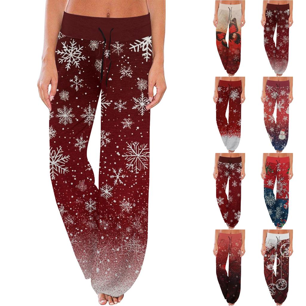 Women's Comfortable Pajama Pants Pants Christmas Print Drawstring Wide Leg Pants