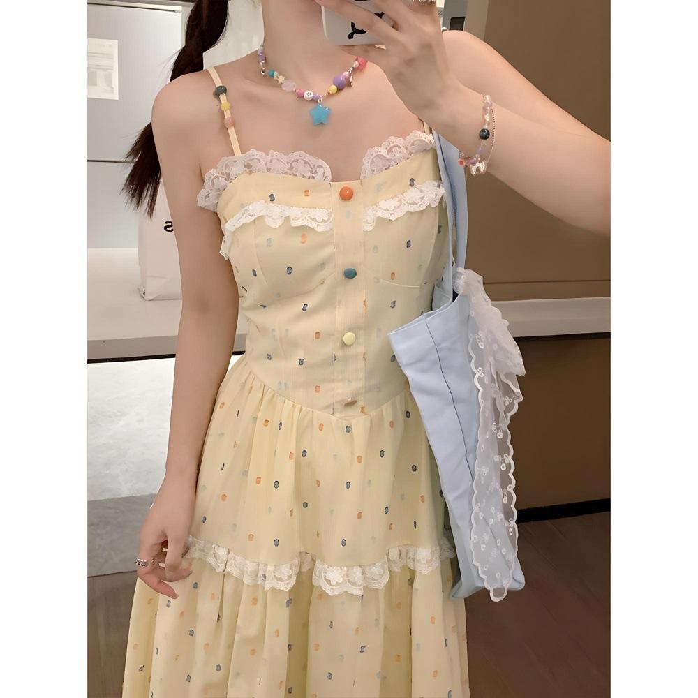 

Маленький человек желтый в горошек подтяжки универсальный темперамент тонкое длинное платье платье детские новые летние модели XL- (recommended 110-60kg)