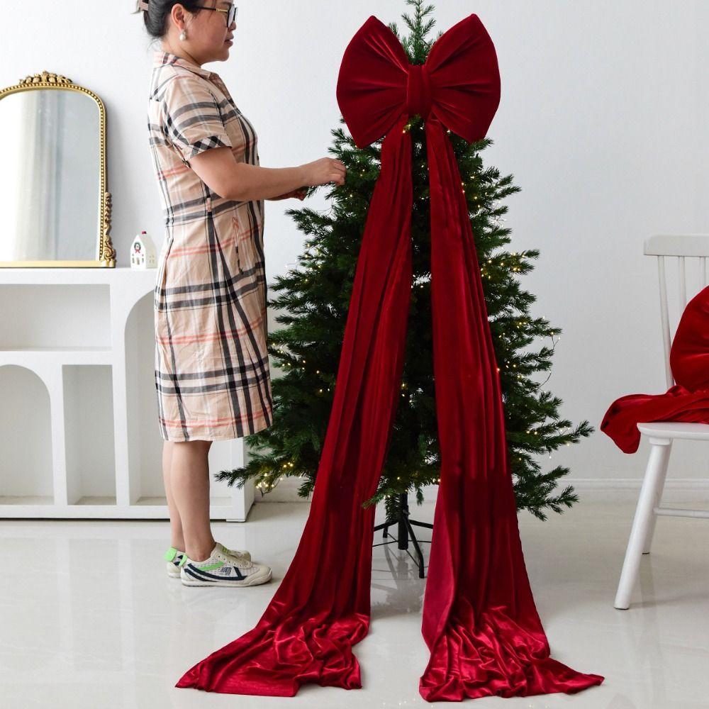 Flocked Super Large Christmas Tree Bow Reusable Extended Ribbon Shopping Mall Christmas Tree Bow DIY Christmas Tree Decoration