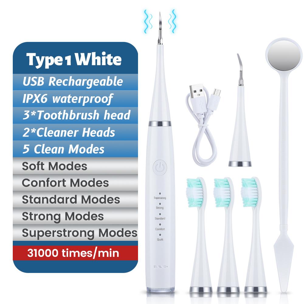 

Электрический звуковой инструмент для удаления зубных пятен Ультразвуковой стоматологический скалер Зубной камень Пятна и зубной камень Удаление зубного камня Электрический звуковой инструмент для удаления зубного налета белый