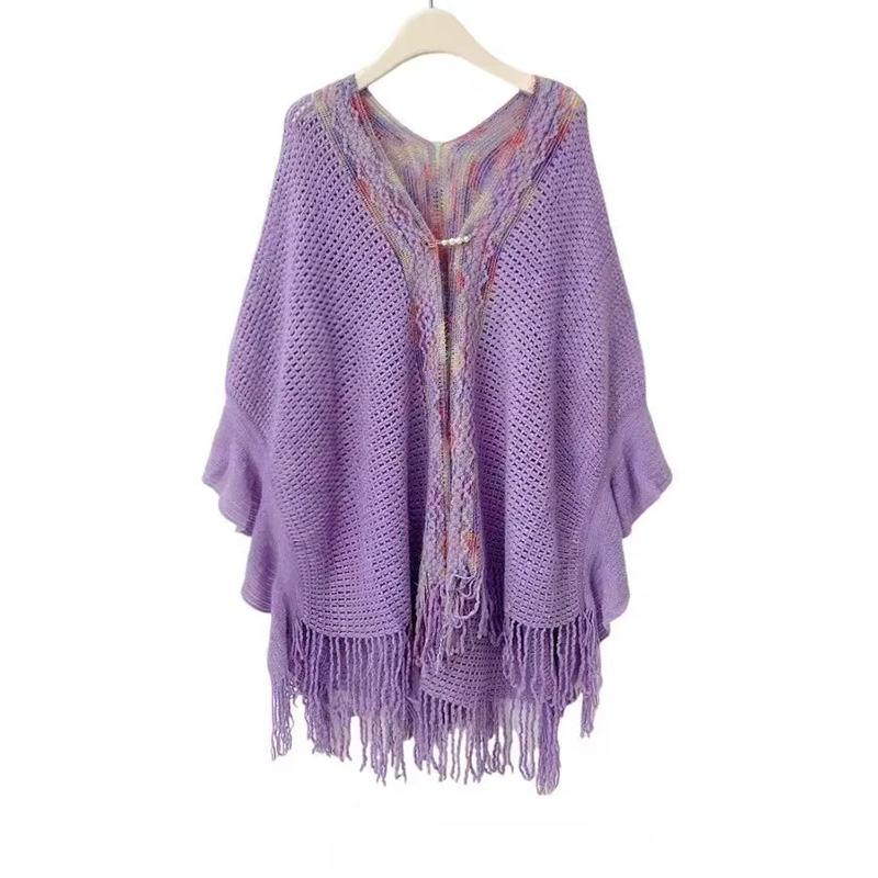 

Шаль Ажурная Кружевная Шаль с Бисерной Отделкой Верхняя Одежда Мягкая и Удобная Универсальная Шаль 150CM фиолетовый