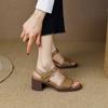 2024 New Square Toe Genuine Leather Sandals Woman Ladies Back Strap Slingbacks Shoes Buckle Square High Heel Sandals Women