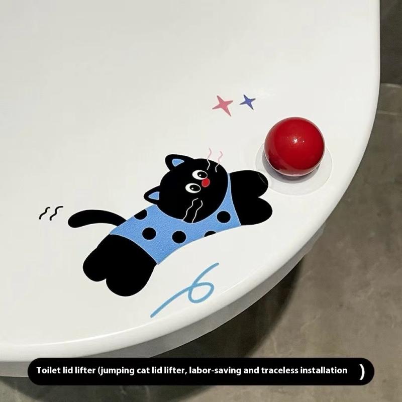 Cat Shaped Toilet Seat Cover Opener Handheld Ball Design Lid Lifter Bathroom Hygienic Tool