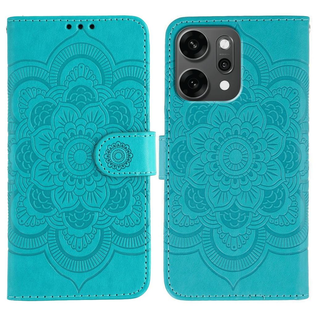 For Oppo Reno14 Pro 5G (Global) Case PU Leather Mandala Imprinted Design Wallet Phone Cover with Wrist Strap