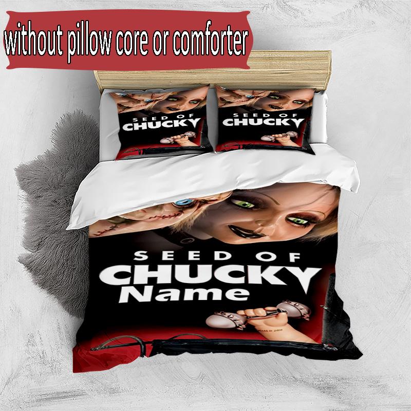 3-teiliges Bettbezug-Set (1 * Bettbezug + 2 * Kissenbezug, ohne Kern), Maßgeschneidertes Bettwäsche-Set mit Braut von Chucky-Muster, Dekoration für Schlafzimmer zu Hause, Geschenk