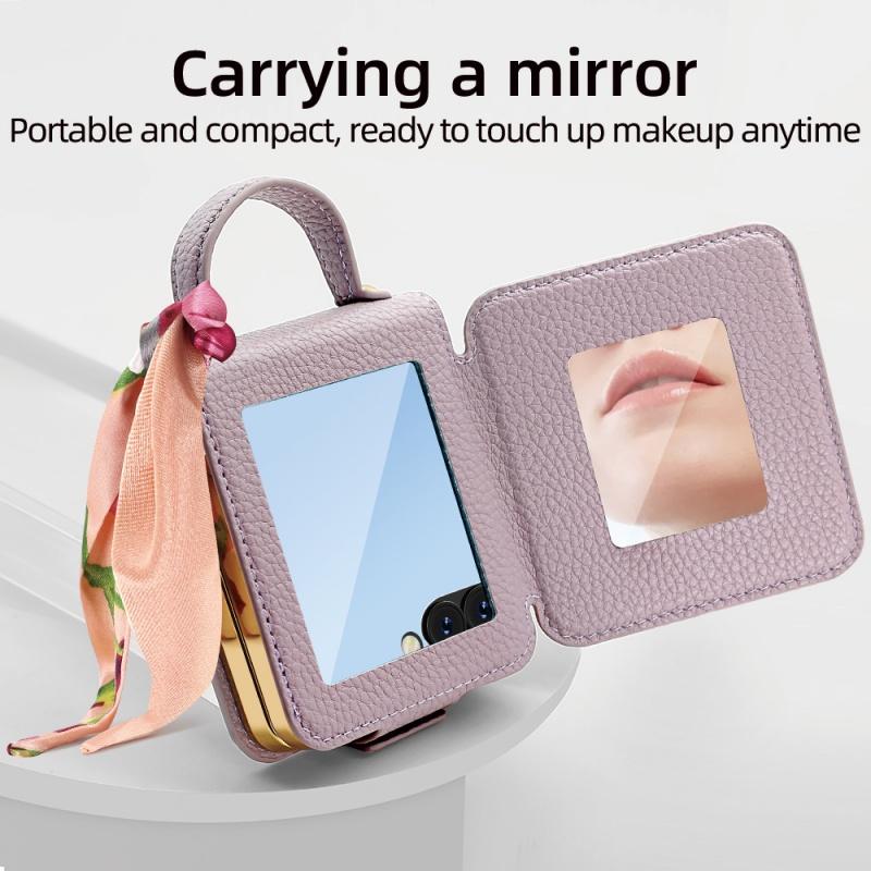 Makeup Mirror Case For Galaxy Z Flip7 Flip6 Flip5 4 lipAll-Inclusive Protection Handheld Scrave Hand Strap Flip Foldable Cover