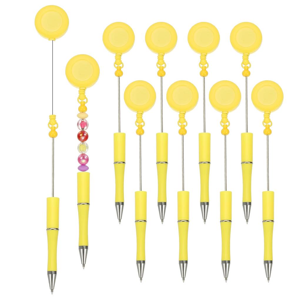 PATIKIL 10pcs Beaded Pens Retractable Badge Reel Beaded Pens Bulk Beaded Ballpoint Pens Black Ink for DIY Making Office Workers Waitresses Writing