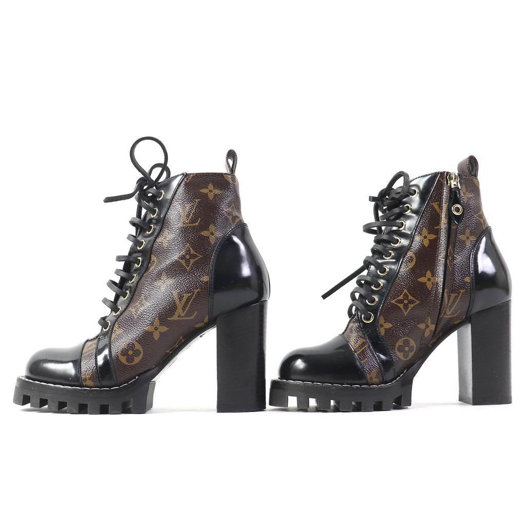 Great LOUIS VUITTON Ankle boots Leather monogram lace-up leather Women 36 G34085 Used