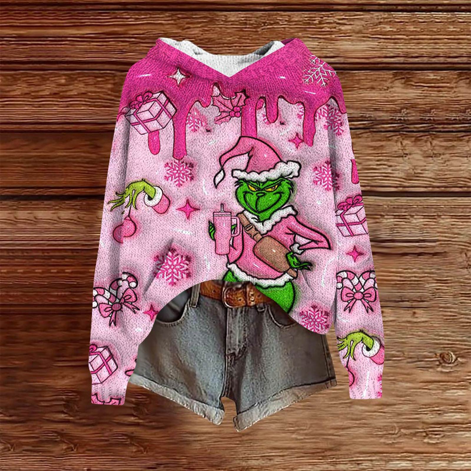 

Женские толстовки Вязаный свитер Милая рубашка Осенний пуловер Толстовка с капюшоном M розовый