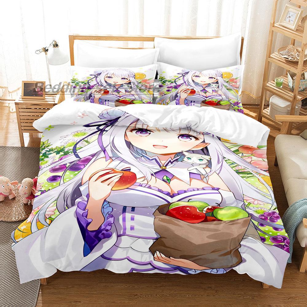 Re Zero Bedding Set Single Twin Full Queen King Size Bed Set Aldult Kid Bedroom Duvetcover Sets 3D Print Anime Bed Sheet Set