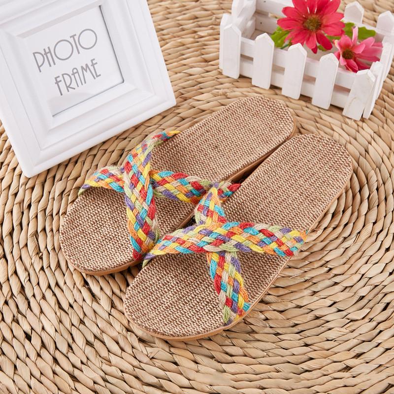 Fashion Women Indoor Slippers Home Flax Slides Summer Flat Shoes Woman House Floor Slippers Breathable Lovers Bedroom Shoes SH061202