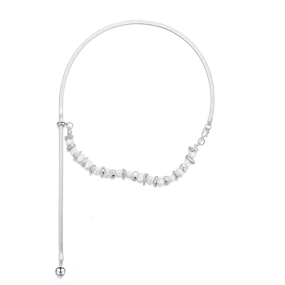 

Необычное стильное ожерелье из серебра и жемчуга, ослепительная геометрическая змеевидная цепочка