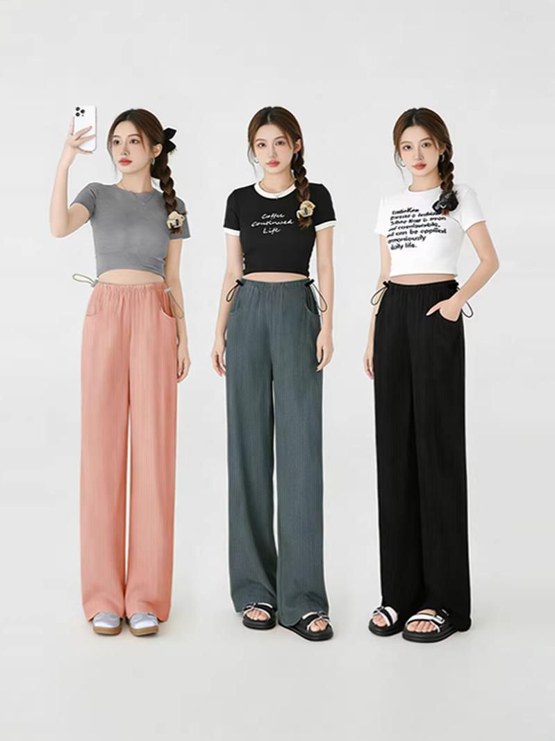Summer Ice Silk Maternity Wide-Leg Pants - Loose, Cool, Plus Size, Stylish Base Layer XL (65-75 kg) серый