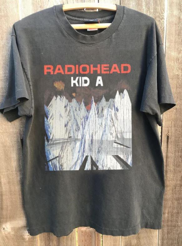 Radiohead Kid A Tour Banda Estilo Básico Carbón Camiseta Unisex Vtg WA4589 Camiseta Unisex