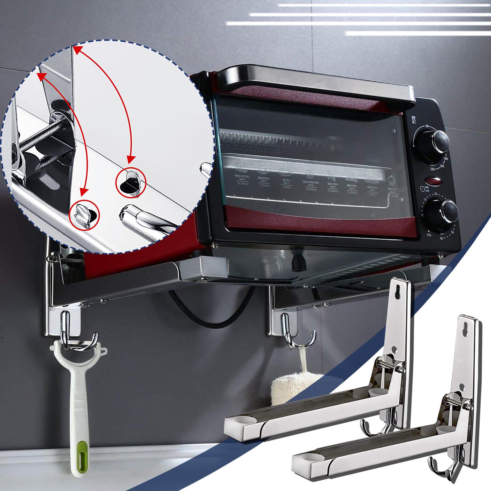 

Держатель для микроволновой печи из нержавеющей стали 304 с телескопическими кронштейнами и крючками, универсальный настенный кронштейн