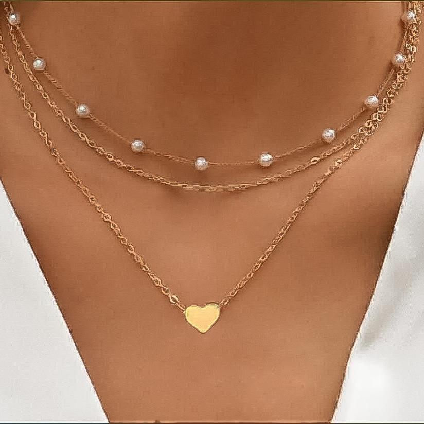 New 2Pcs/Set Cross Long Pearl Tassel Necklace for Women Simple Gold Color Multilayer Pendant Necklaces Set Fashion Party Jewelry