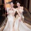 Champagne Satin Bridesmaid Dress - 2025 Autumn/Winter Collection, Versatile High-End Evening Gown for Women