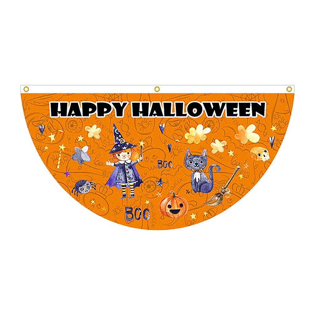 Halloween Fan-Shaped Flag - 4590cm - Single Sided Printed Polyester for Outdoor Garden Decoration