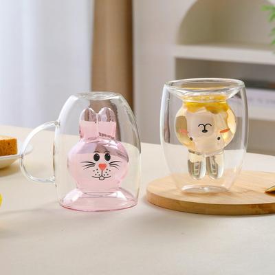 Doppelt verglaster, wärmeisolierter Milch- und Kaffeebecher in Cartoon-Form mit Tiermotiven für Paare – Geschenkidee für Paare