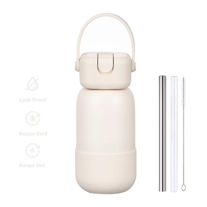 Borraccia Termica in Acciaio Inossidabile da 450/740ml con Manico, Cannuccia, Base in Silicone, Bicchieri da Bevuta Sottovuoto a Doppia Parete, Tazza Termica Sportiva