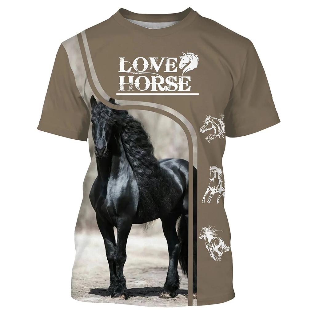 2024 Men's Short Sleeve T-shirt 3D Printed Horse T-shirt Loose O-neck T-shirt Casual Short Sleeve Men's Clothing S-5XL