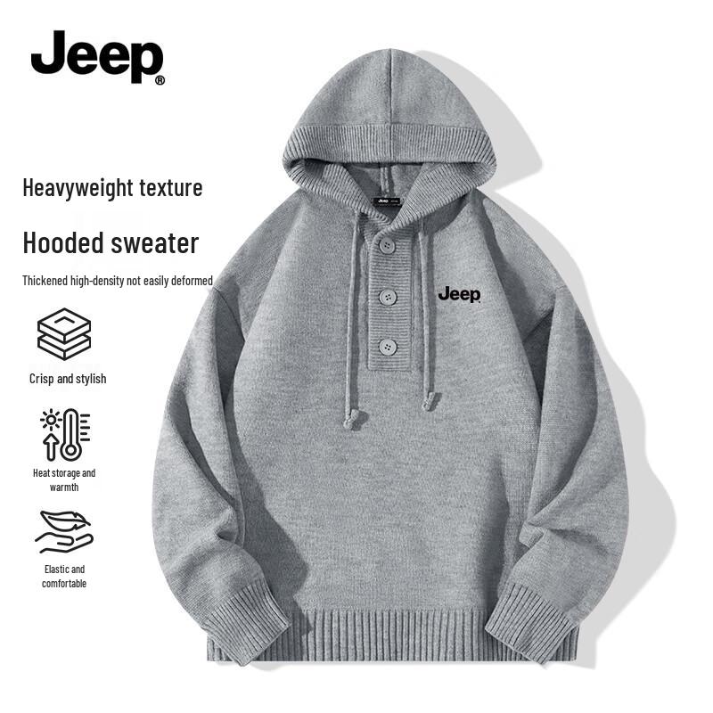 

JEEP Men s Hooded Drawstring Knit Pullover Sweater XL