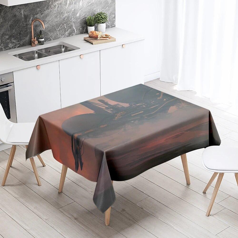 Sci-Fi Tablecloth Camping Party  Stain Resistant Waterproof Rectangular Kitchen Dining Table Home Decor