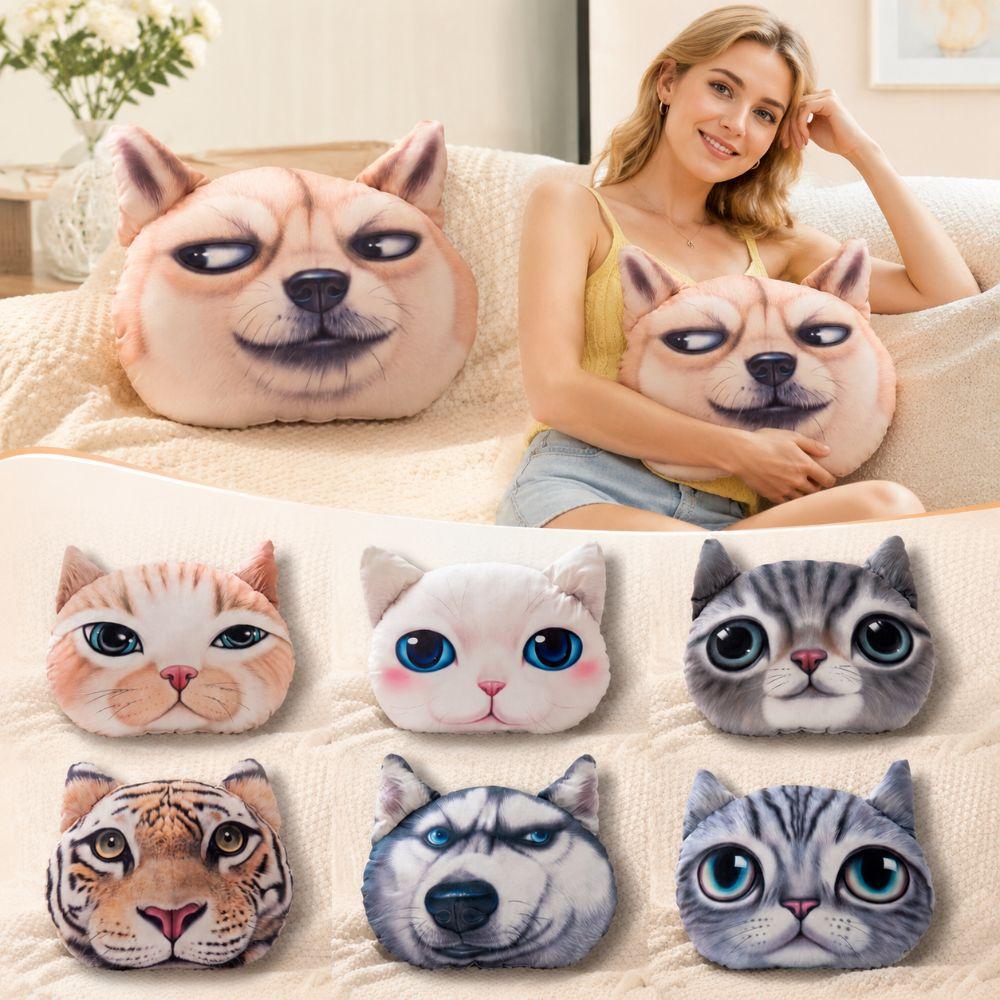 3D 40CM Cat Dog Head Pillow Cushion Realistic Car Seat Cushion  Multipurpose