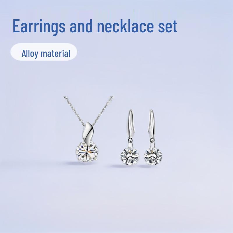 European & American Fashion Zircon Earrings & Necklace Set