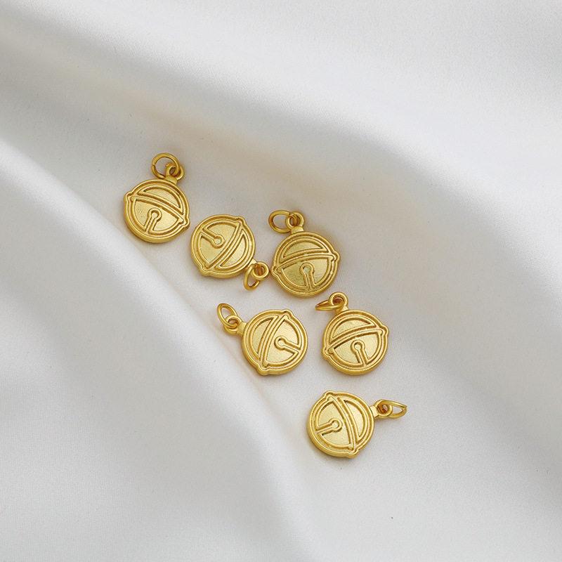 Gold-Plated Double-Sided Smiling Cloud Pendant with Retro Bell - Handmade DIY Jewelry Accessory