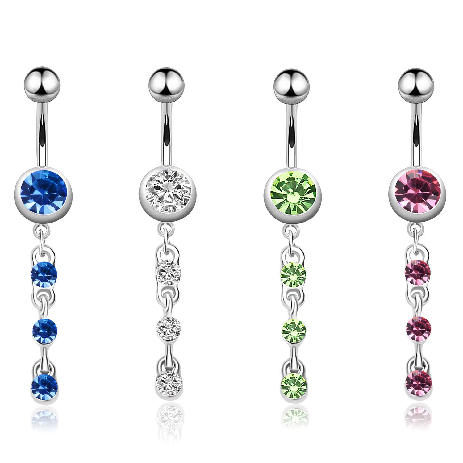 

Stainless Steel Zircon Belly Button Ring with Diamond Piercing Jewelry синий