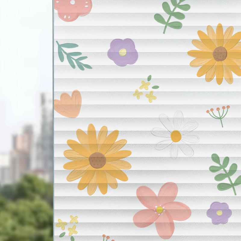

Stained Colorful Plant Flower Window Glass Film Static Stickers Removable PVC Decorative Privacy Film For Home Office (as the picture,40x150cm)