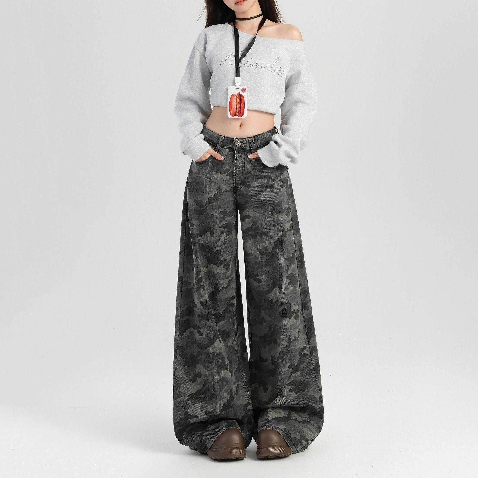 

American High-Waist Camo Wide-Leg Pants - Trendy, Slimming & Casual S камуфляжний