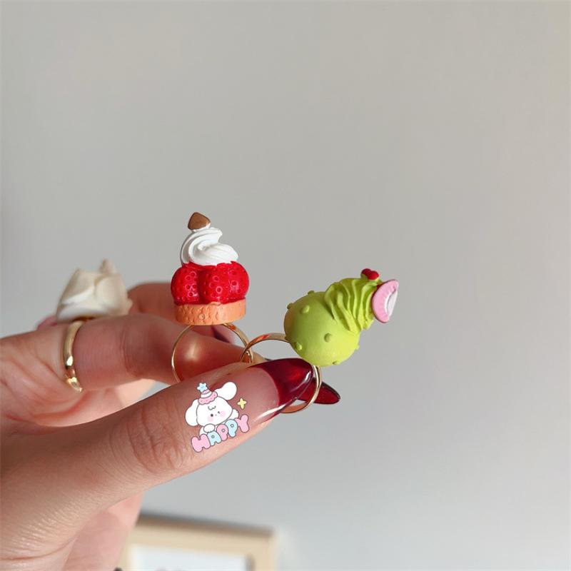 1 Piece Cream Chocolate Fruit Cake Rings Afternoon Tea Ring Exaggerated Vintage Chunky Girls Rings Birthday Gift