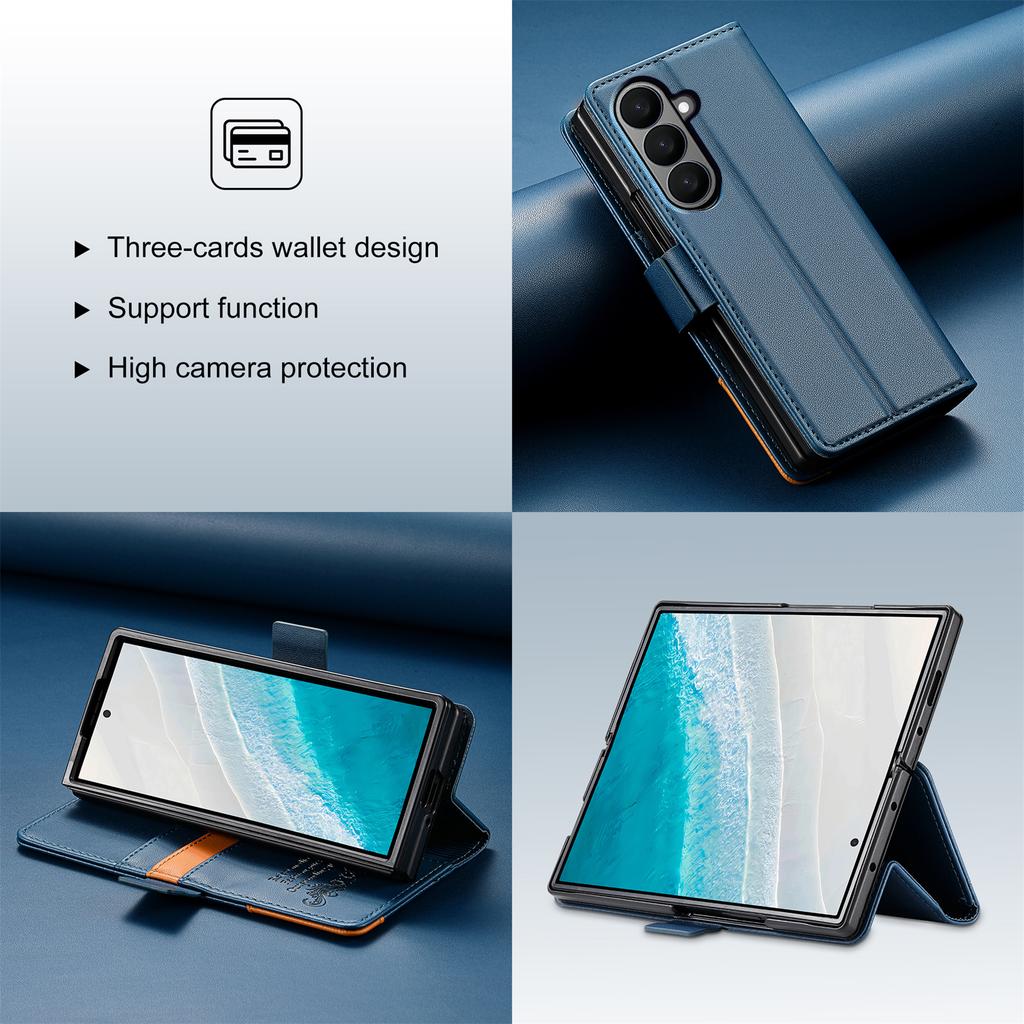 Premium Leather Business RFID Phone Case For Samsung Galaxy Z Fold 7 Wallet Card Slots Magnetic Flip Cover For Z Fold 6 5 4 3 5G