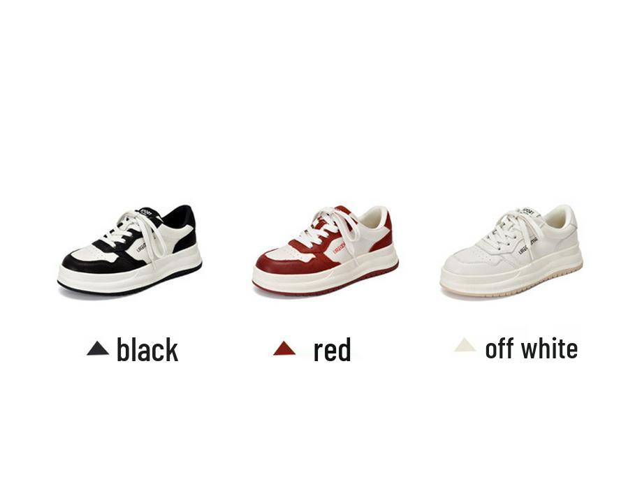 Autumn 2025 Women's Genuine Leather White Sneakers - Round Toe, Low Top, Soft Sole, Non-Slip, Casual