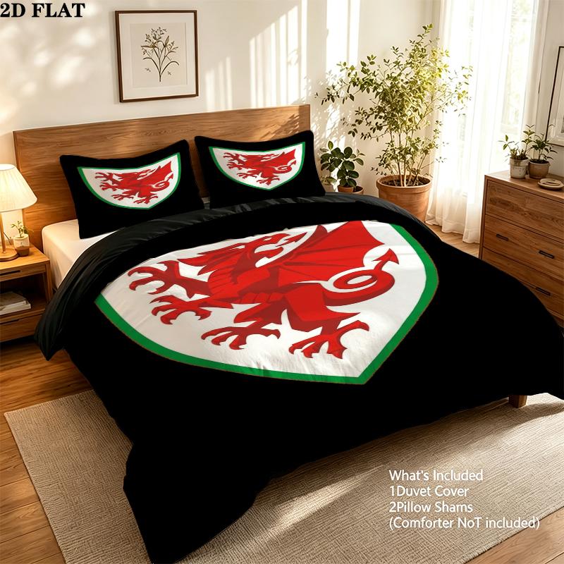 Y Ddraig Goch Pattern Bedding uilt Set uilt Cover Pillowcase Home Decoration Birthday Gift (1 * duvet cover + 2 * pillowcase without core)