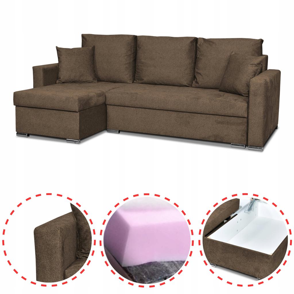 Bella Corner Sofa Bed with Sleeping Function, Corner Sofa, Family Furniture, Brown Velvet