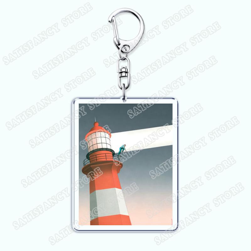 

Retro Vaporwave Guy Billout Pop Art Keychain for Accessories Original Paintings Surrealism Keyring Jewelry Fans Friends Gifts