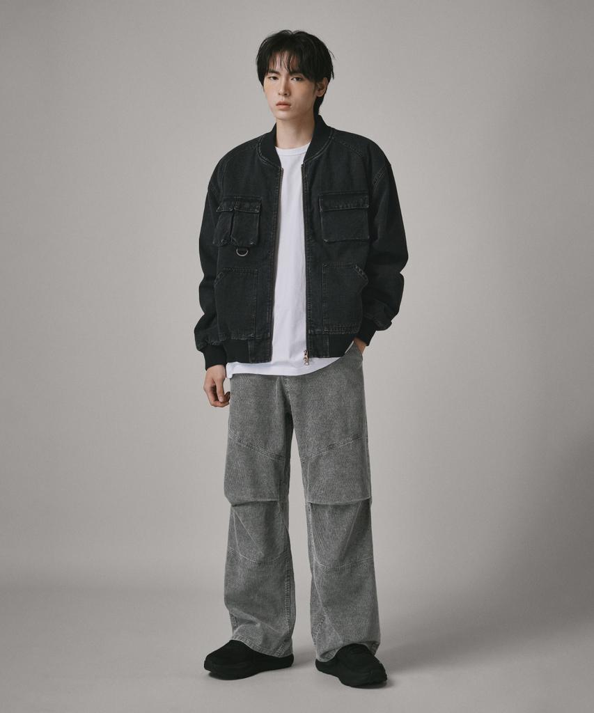 Verdnt Boa Fleece Denim Bomber Jacket [Black]