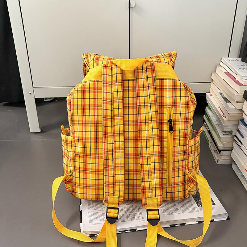Vintage Plaid Men's Backpack Student Backpack Color Block Women's Schoolbag